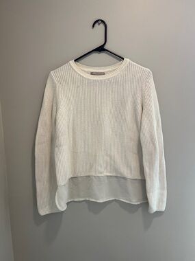Banana Republic Cream Crewneck Sweater with Sheer Hem